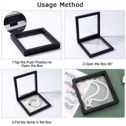 Clear floating jewellery display frame demonstrating magnetic lock