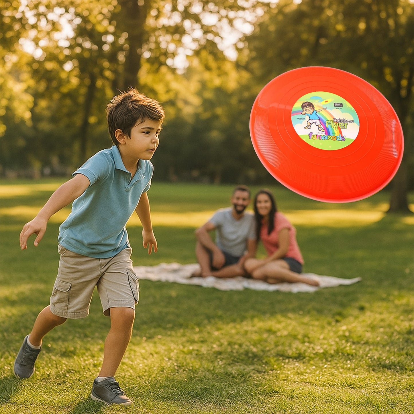 Big outdoor flying disc mid-air during throw action