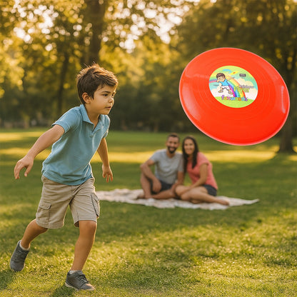 Big outdoor flying disc mid-air during throw action