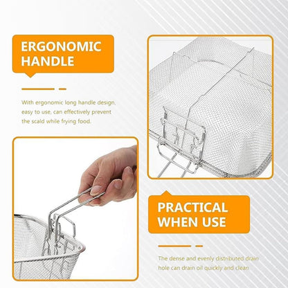 Oil draining stainless steel fryer basket with mesh