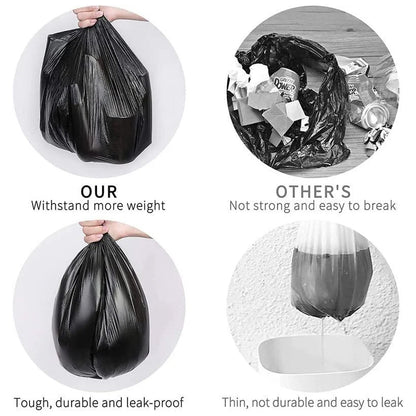 Close-up of a durable black trash bag, highlighting its strong material.