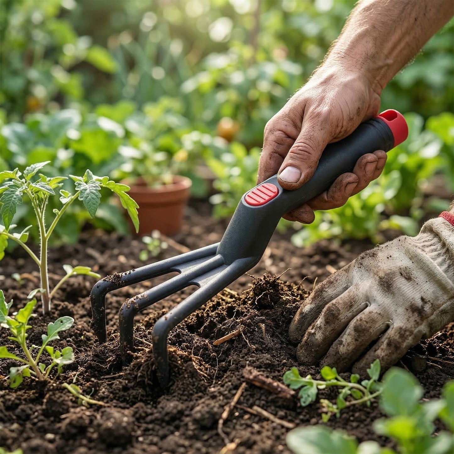 Plant care tools in a compact 4 pc gardening set
