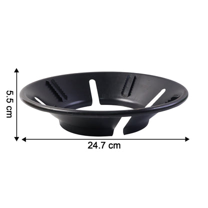 Flame protector ring securely placed on gas stove burner protecting cookware