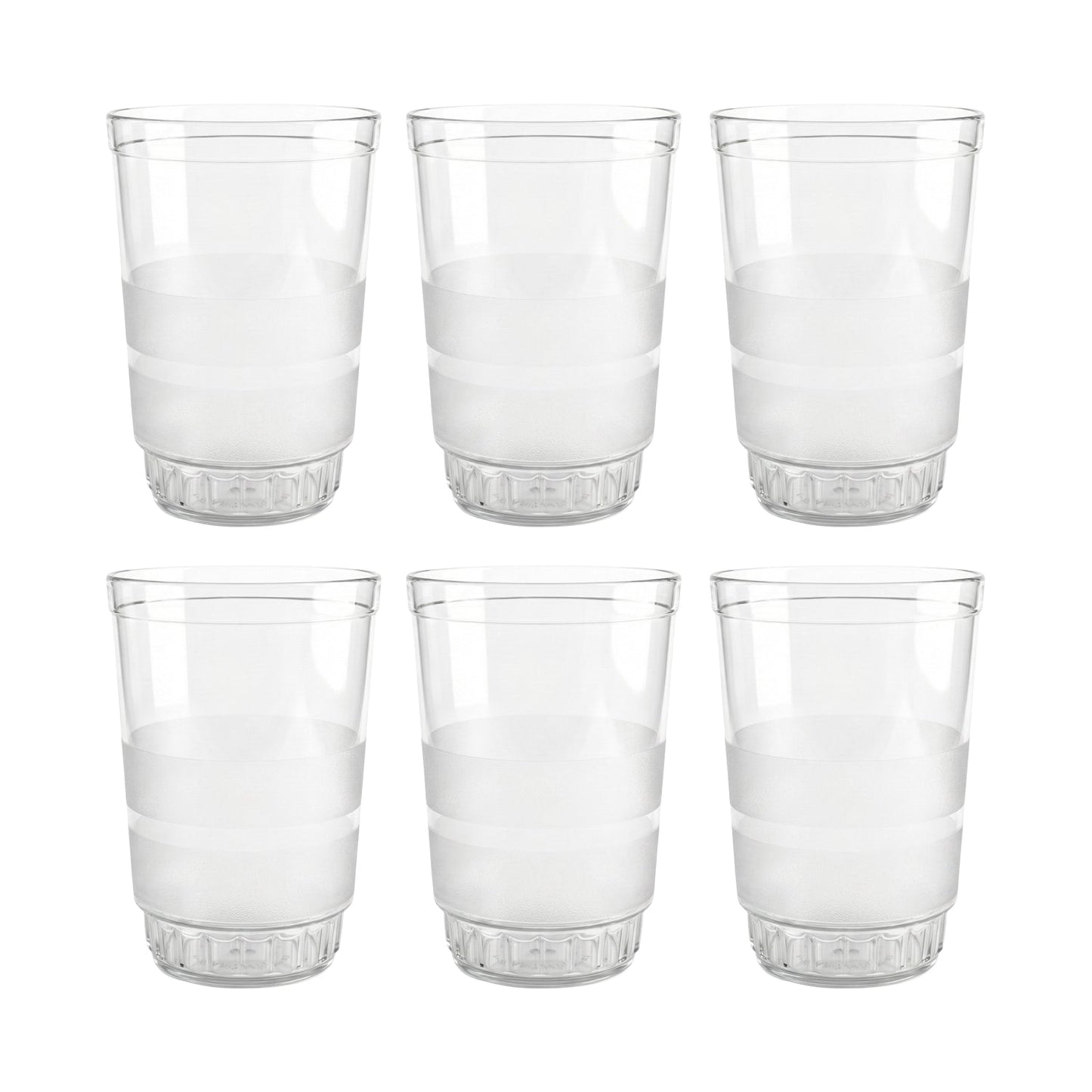 Empty row of Janta drinking glasses with frosted grip set