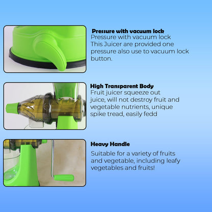 Close-up showing features of manual fruit and vegetable juicer