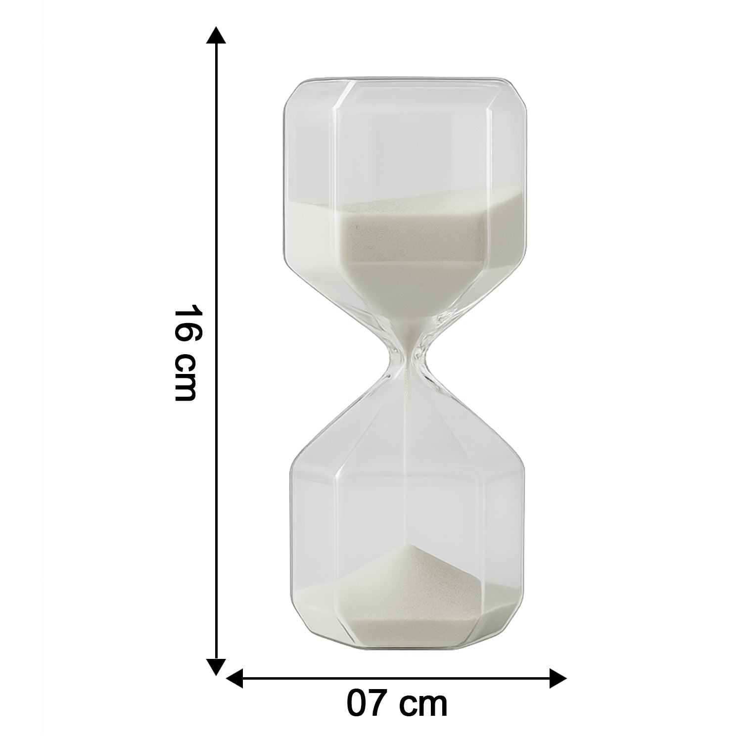 Close-up of glass timer with fine white sand flowing inside for precise visual countdown