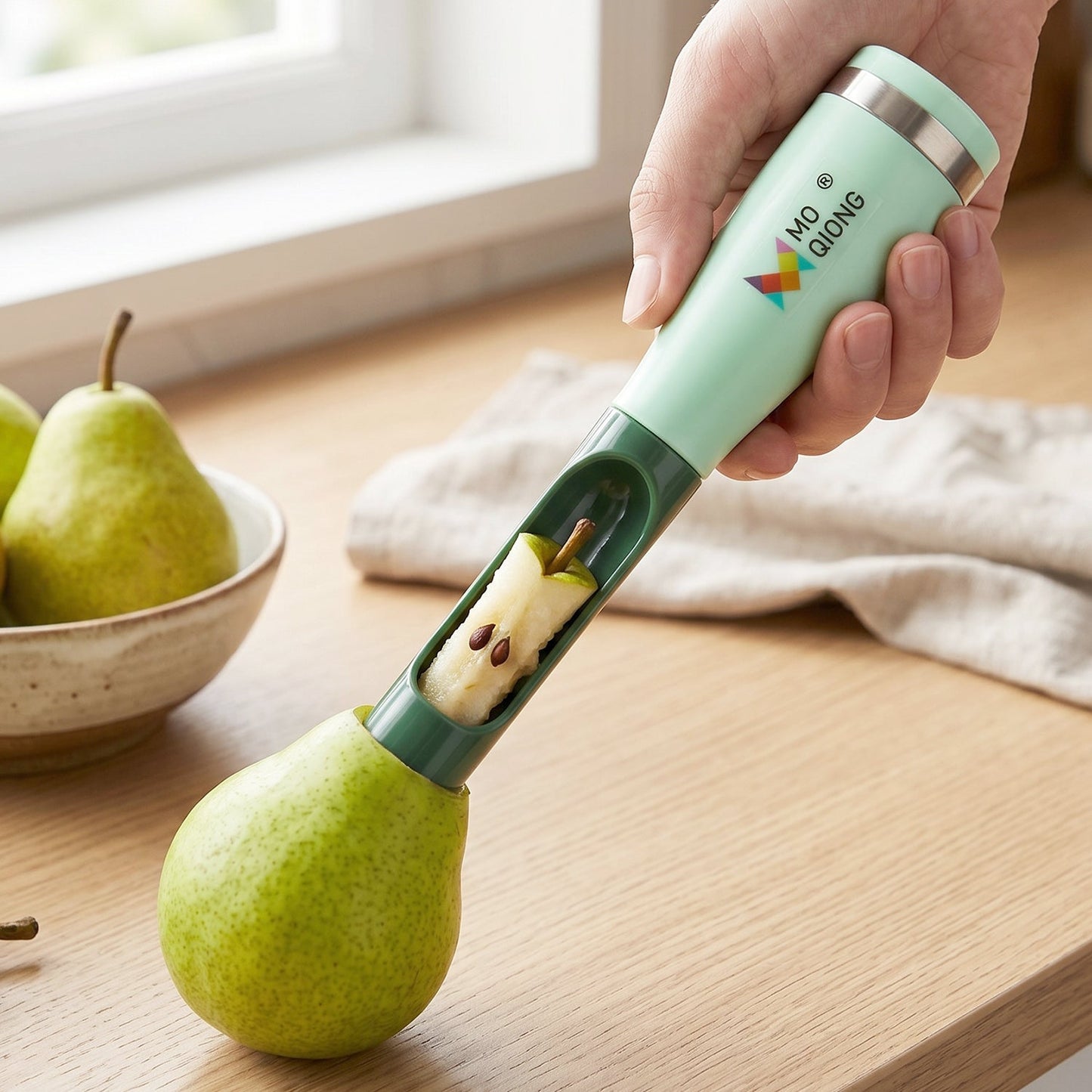 Stainless steel apple slicer with ergonomic handle