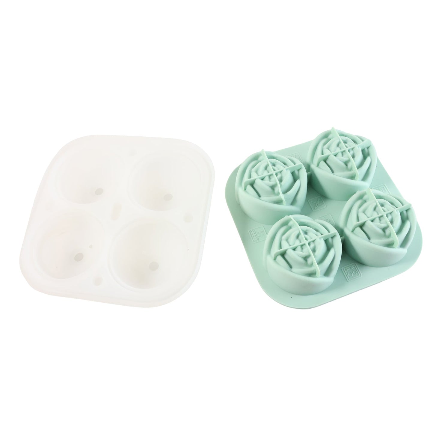 Rose shape ice cube tray filled with water and covered with lid
