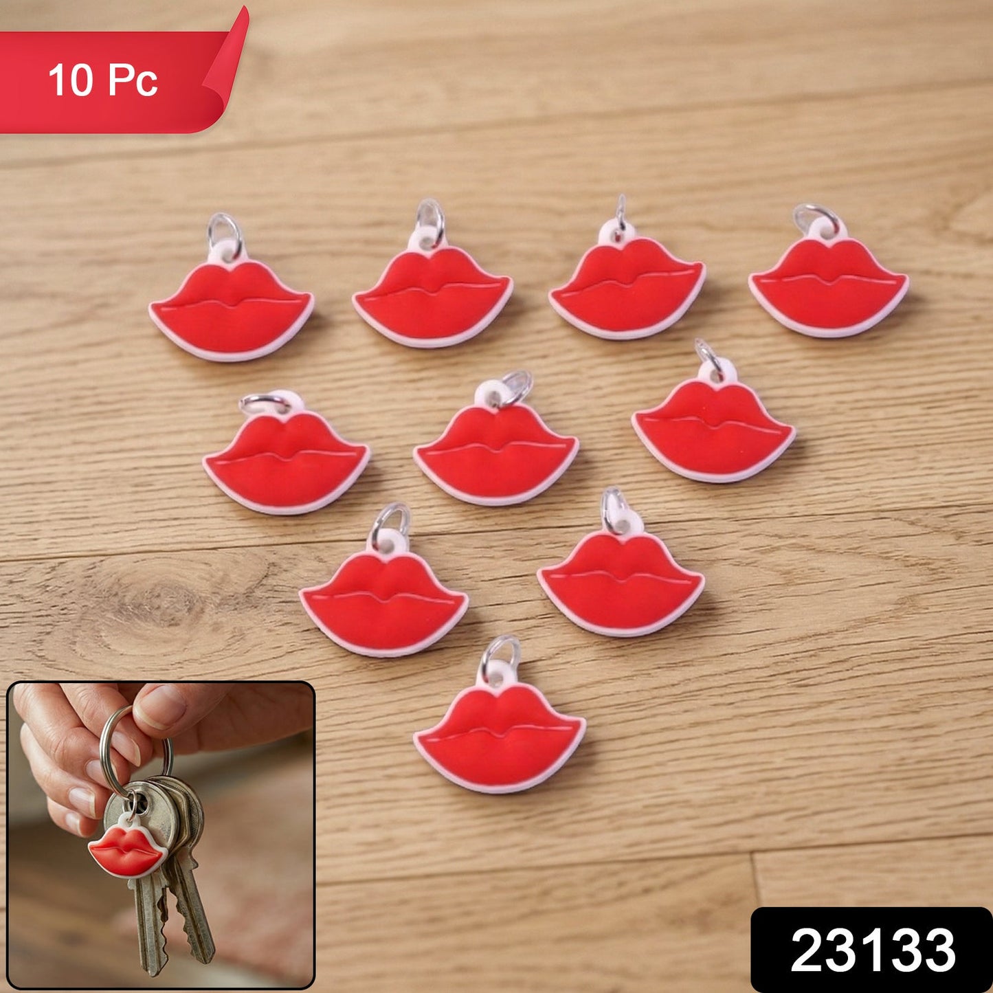 Set of 10 trendy lips-shaped bag charms and keychains