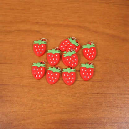 Colorful set of strawberry-themed keychain accessories