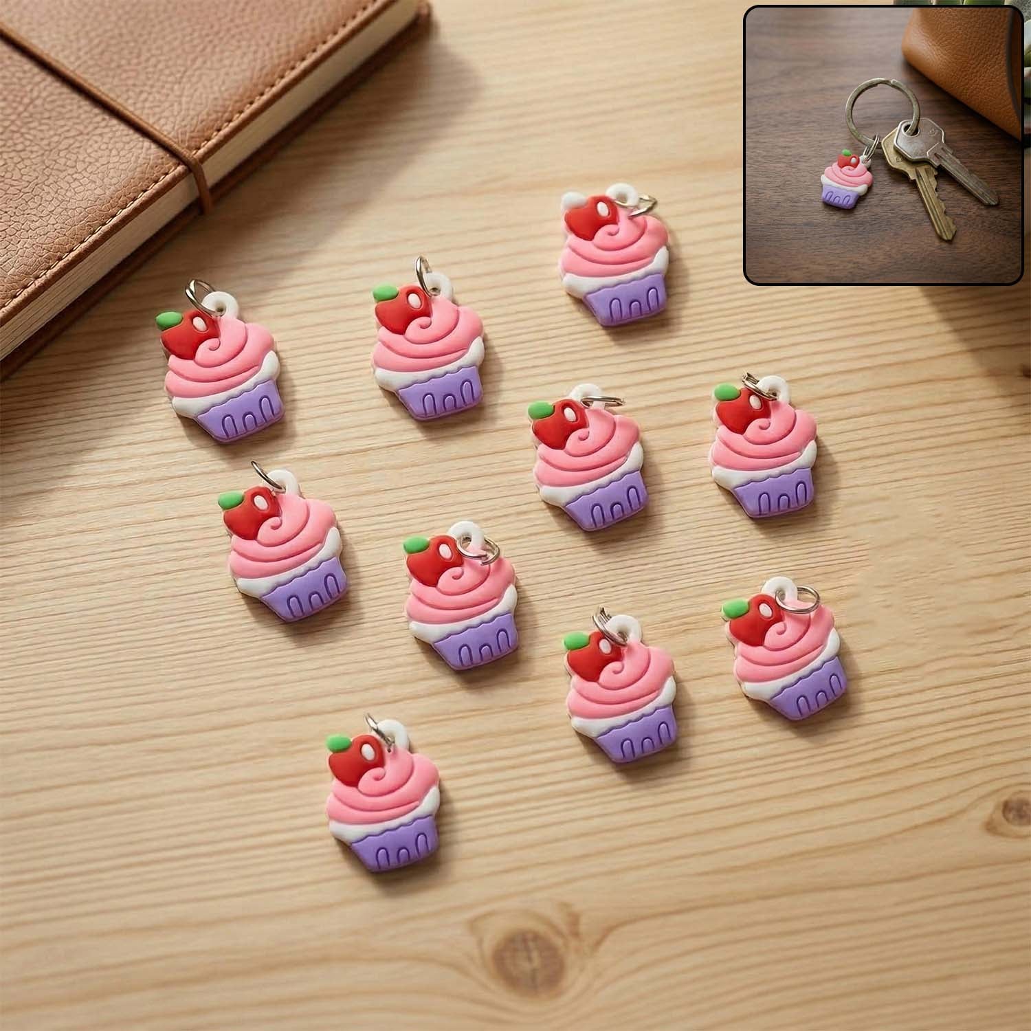 Colorful cupcake rubber key ring set for bags and keys