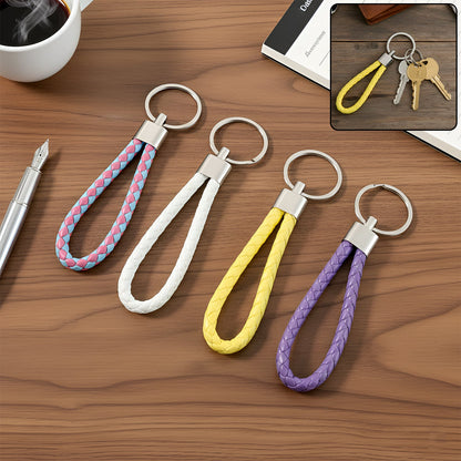 Braided loop keychain set with metal rings for organizing keys
