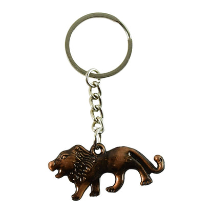 Side profile of durable metal lion keychain illustrating its sturdy build