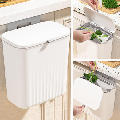 Kitchen dustbin showing its wall and cabinet hanging mechanism