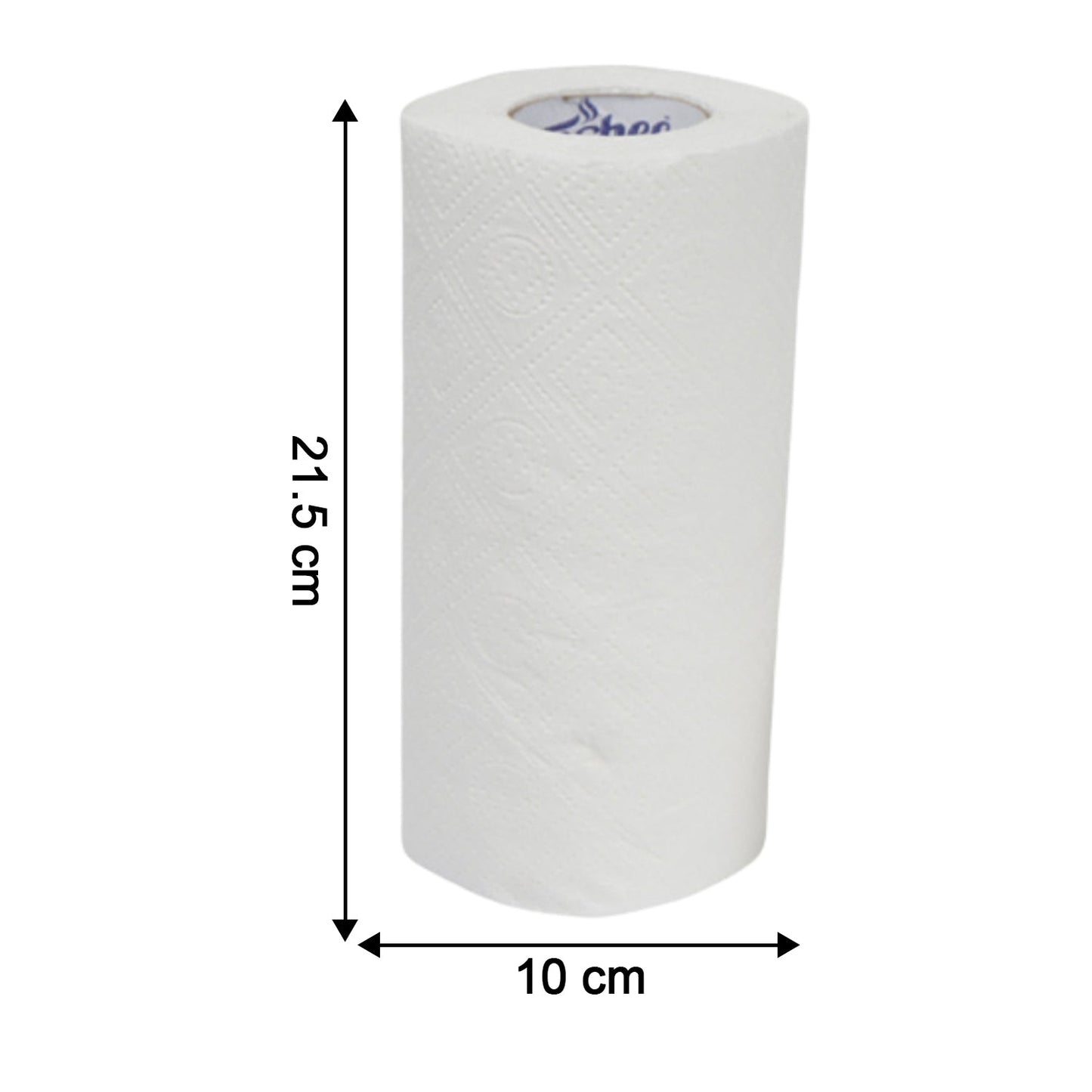 Dimensions of kitchen roll showing 18 cm by 18 cm sheet size