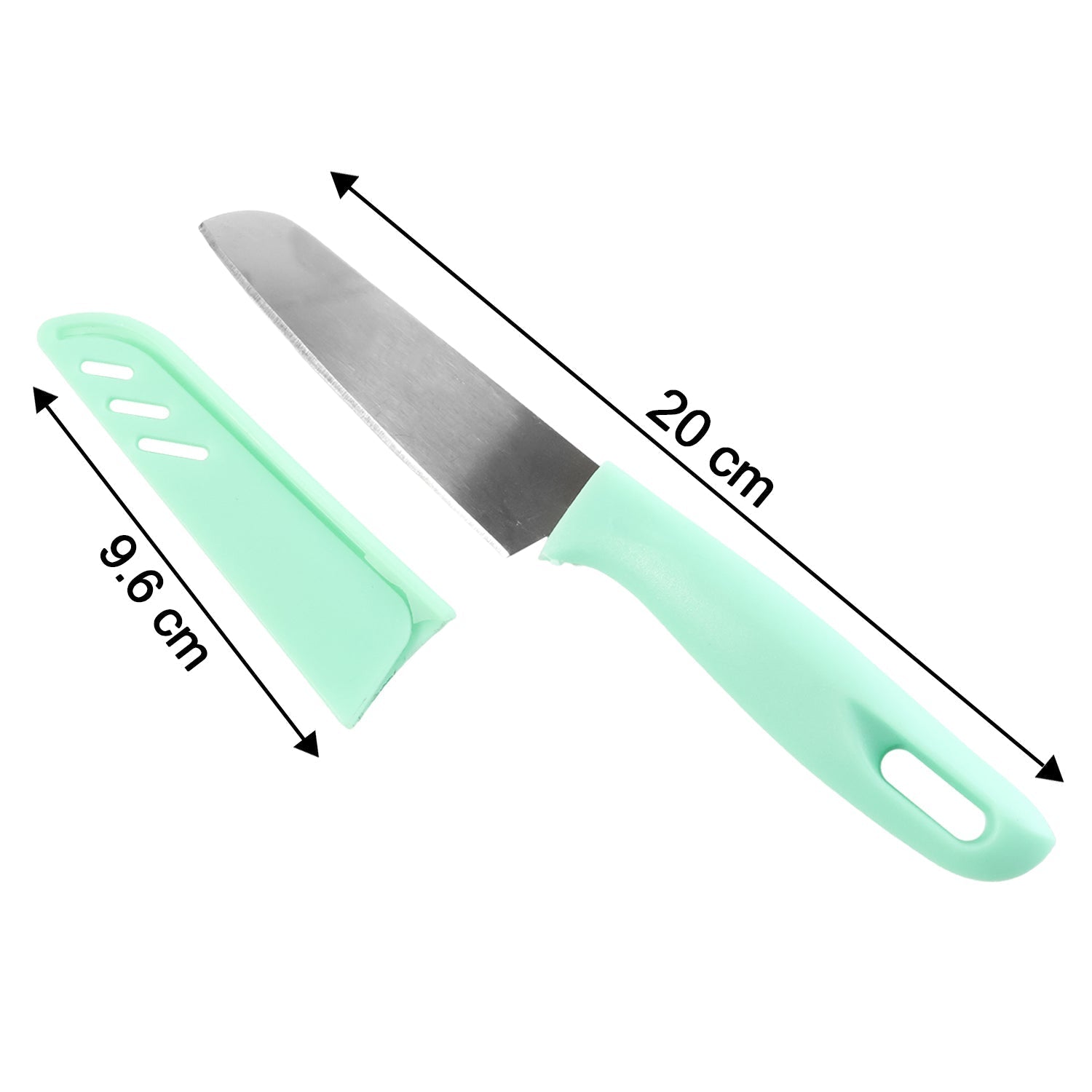 Side view of kitchen knife illustrating stainless steel blade and handle design
