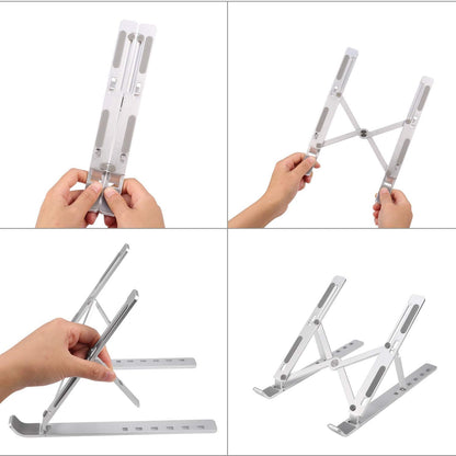Foldable ergonomic laptop support stand for workstation use