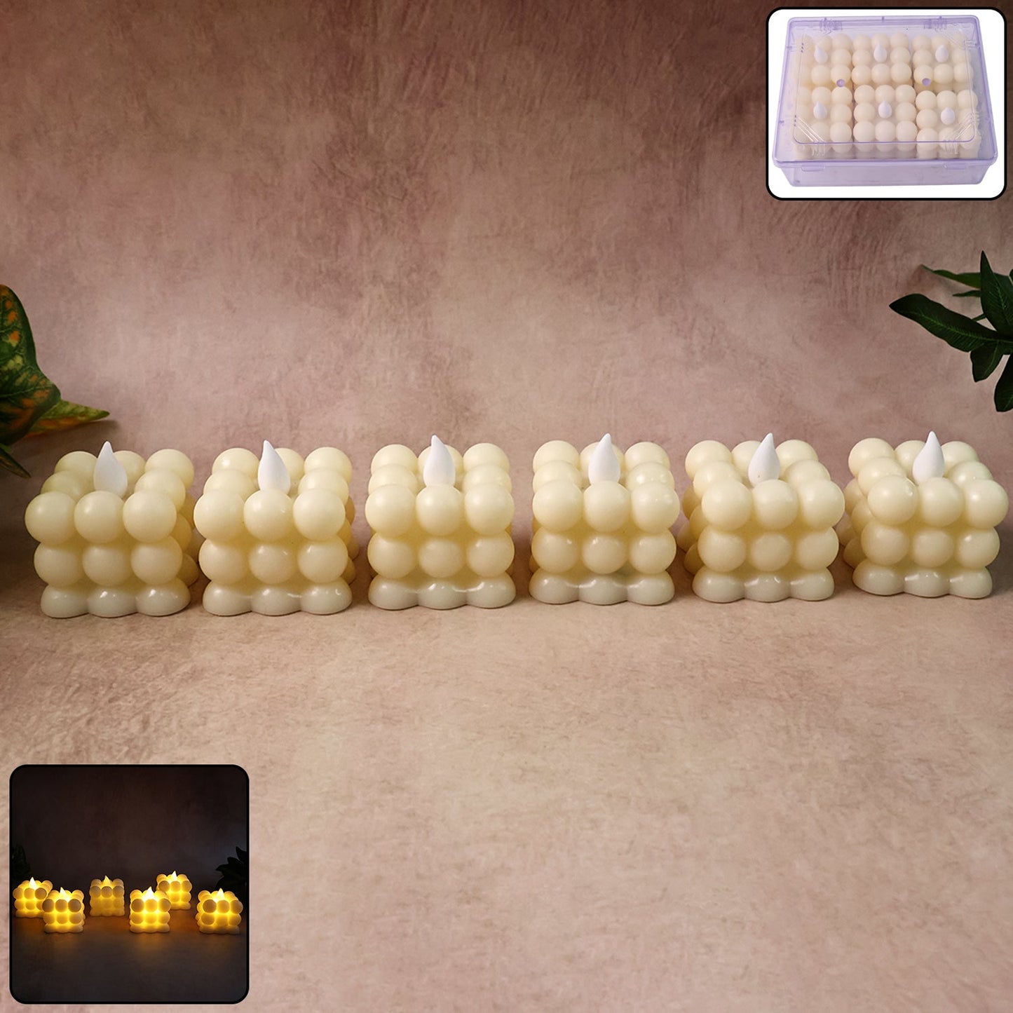 Set of 6 LED bubble candles emitting warm decorative light