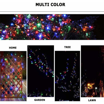 Close-up of vibrant multicolor LED bulbs on string fairy lights