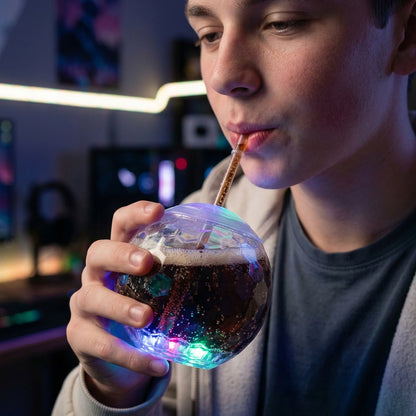 Reusable glow in dark LED drink cup with straw for kids