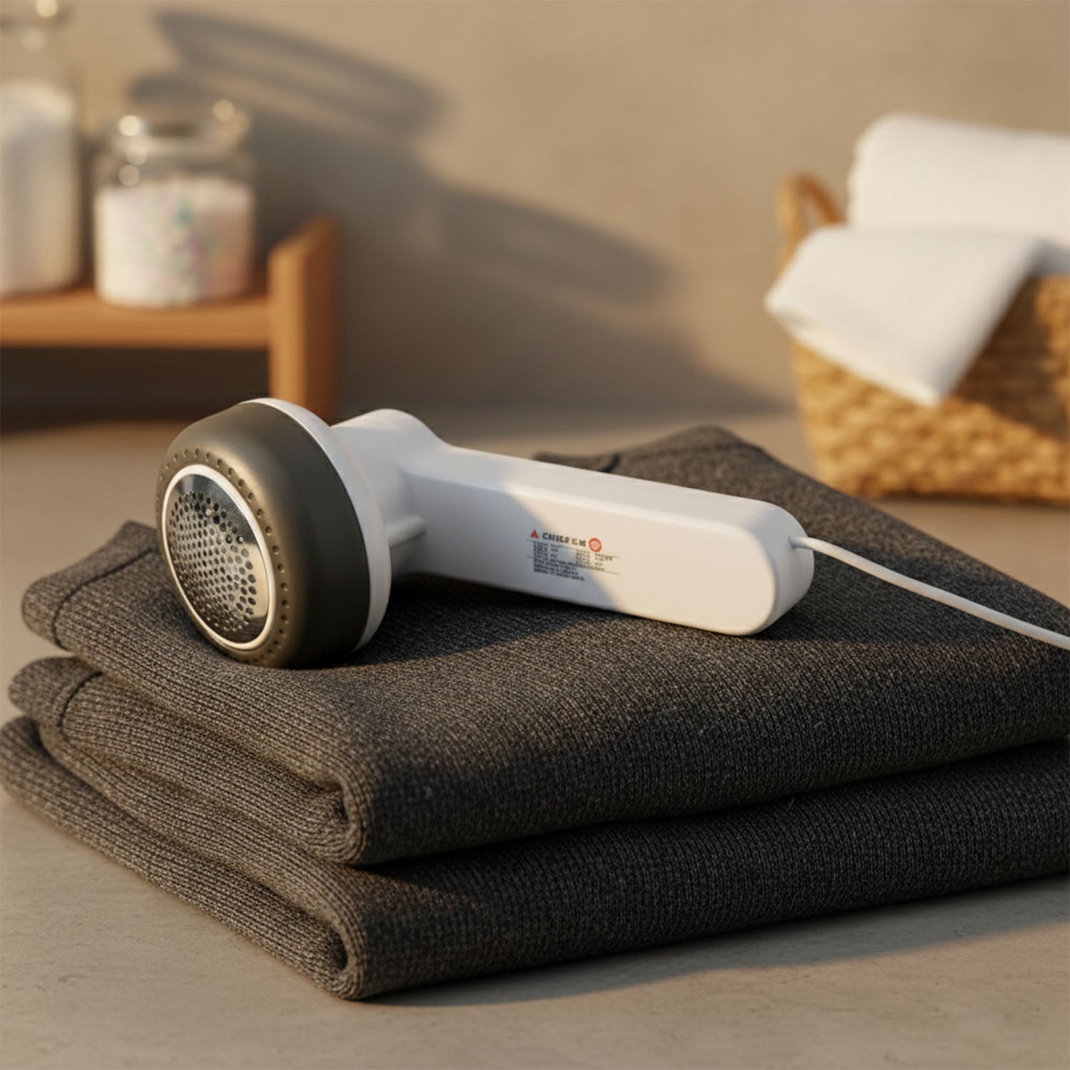 Lint remover machine gently removing fuzz and pills from fabric