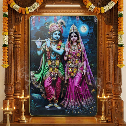Wooden Krishna Radha wall art frame