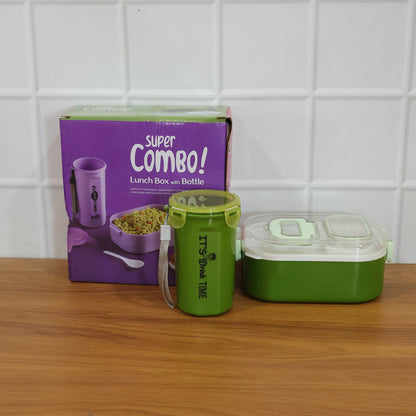 Person using the leakproof lunch box set, showing a healthy meal and the tumbler.