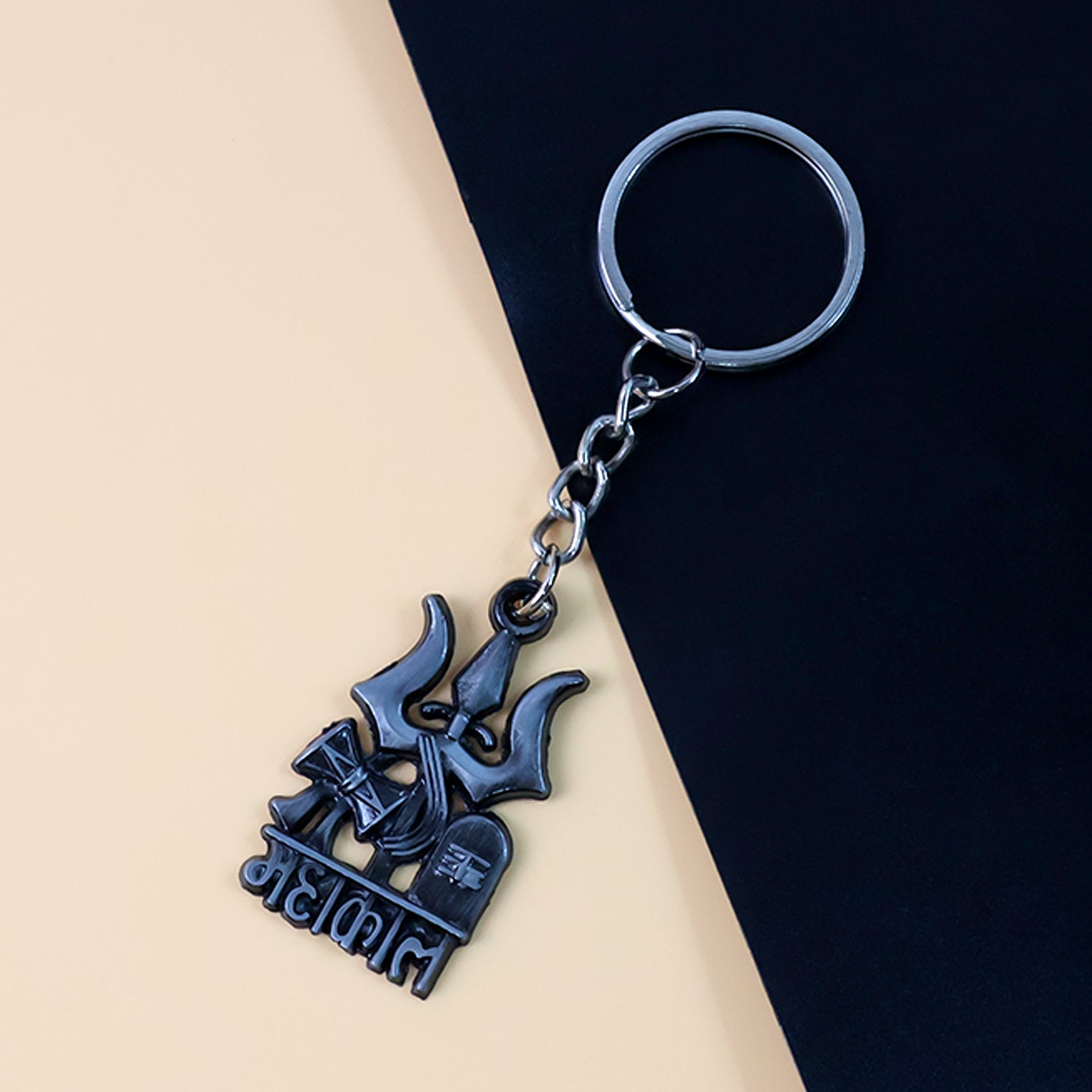 Trishul shaped metal keychain with antique finish from Mahakal set