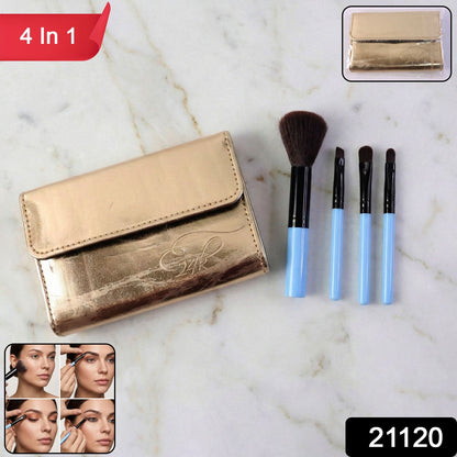Premium 4-in-1 makeup brush set inside a protective travel pouch