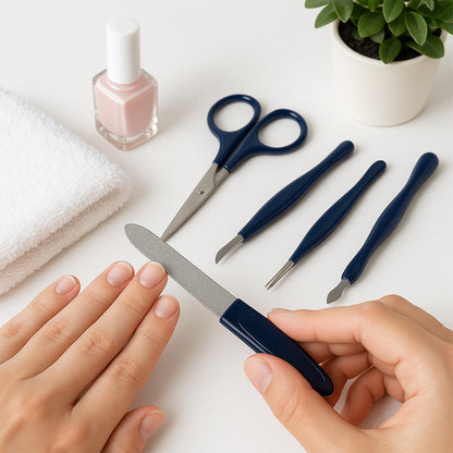 Neatly arranged manicure pedicure grooming kit tools