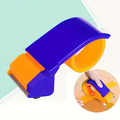 Side view of the durable plastic hand tape dispenser, showcasing its design.
