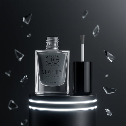 OG Beauty Calm Grey Mattify Nail Paint bottle on a minimalist background.