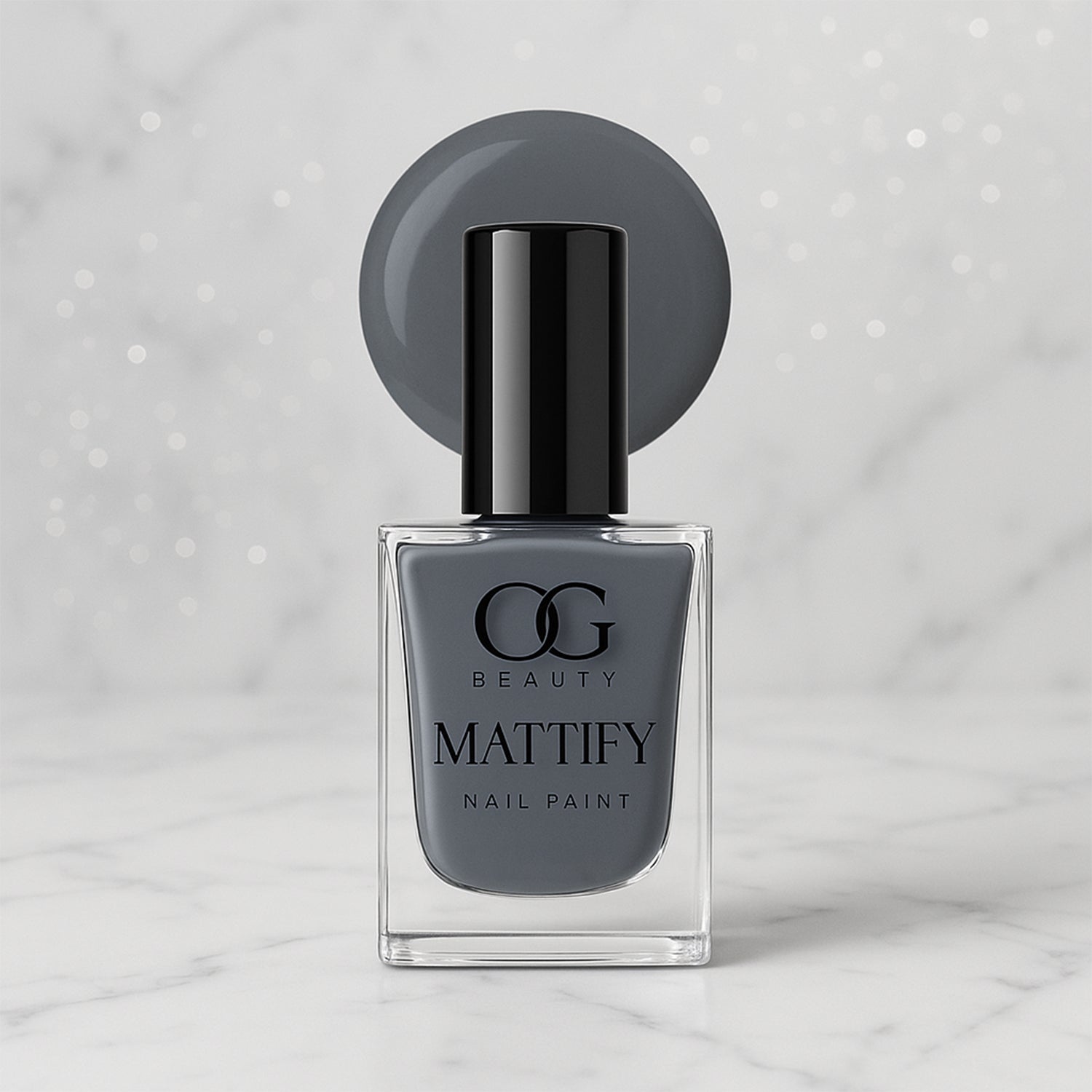 Swatch of long-lasting Calm Grey Matte Nail Polish on skin.