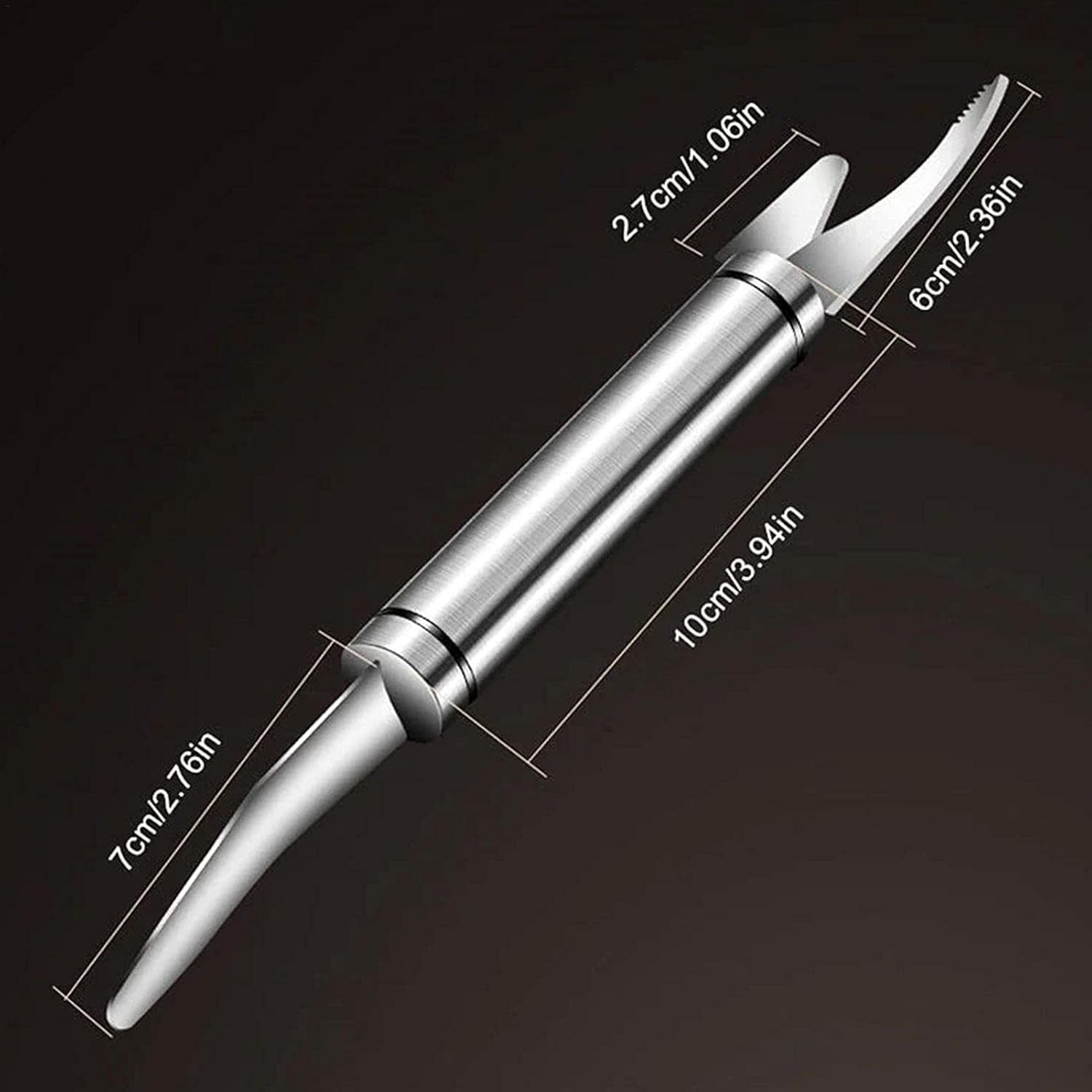 Close-up view of stainless steel corer and slicer for food preparation