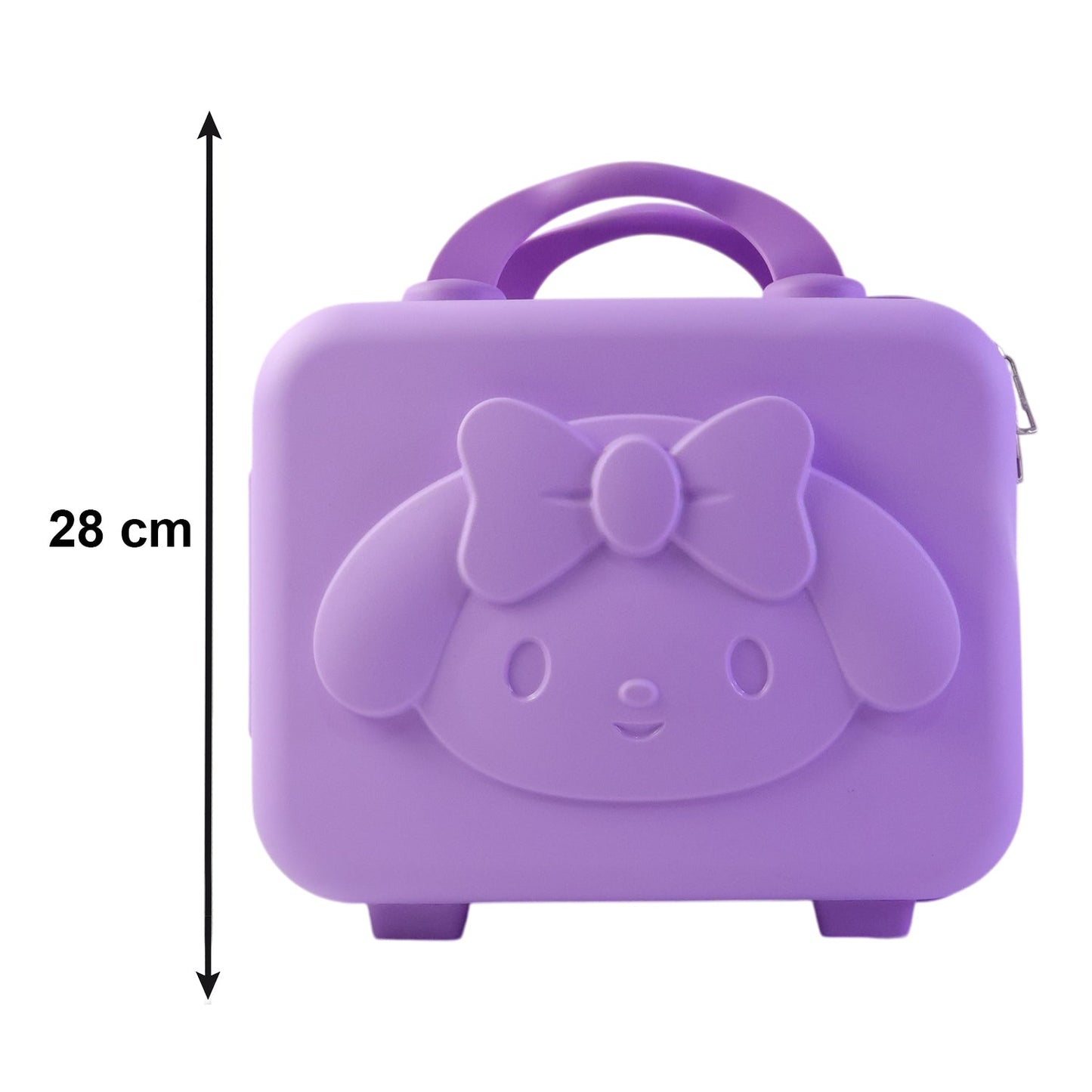 Close-up of zip-around closure on kids bear hard shell carry case