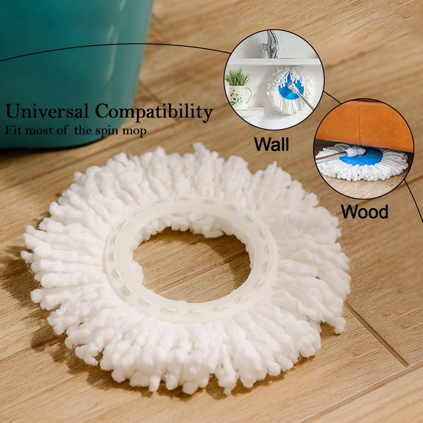 Microfiber mop head refill compatible with 360° spin mop handles