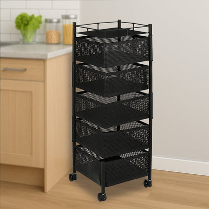 Multipurpose 5 Layer Kitchen Storage Trolley with caster wheels for mobility