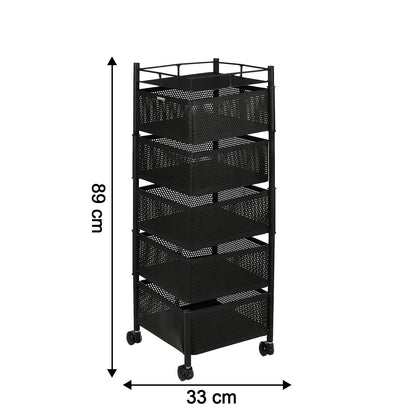 Rolling Kitchen Storage Cart with sturdy metal frame and mesh baskets
