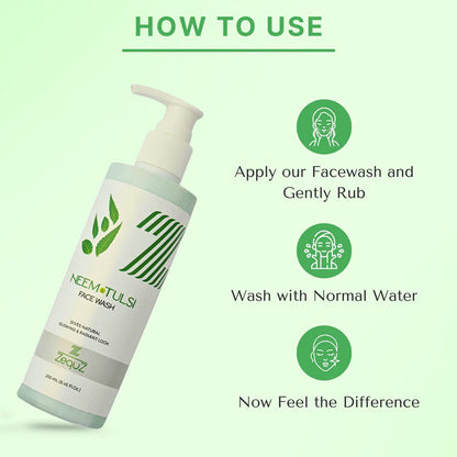 Zequz brand logo on Neem & Tulsi Face Wash packaging showing authenticity