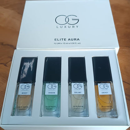 Premium gift box containing four unique fragrances from the luxury perfume Eau De Parfum collection
