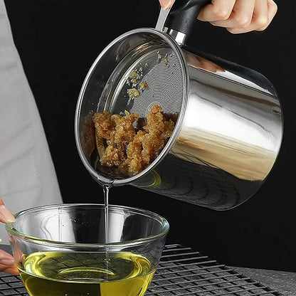 Oil filter pot designed for mess-free oil storage and reuse in Indian kitchens