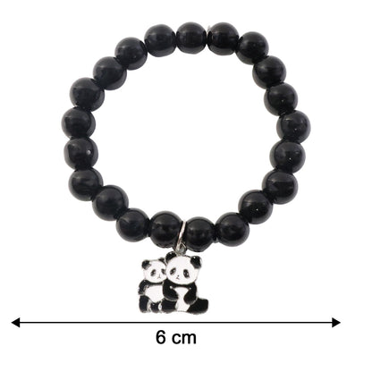 Diagram illustrating the dimensions of the black beaded stretch bracelet.