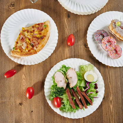 White compostable paper plates suitable for microwave use