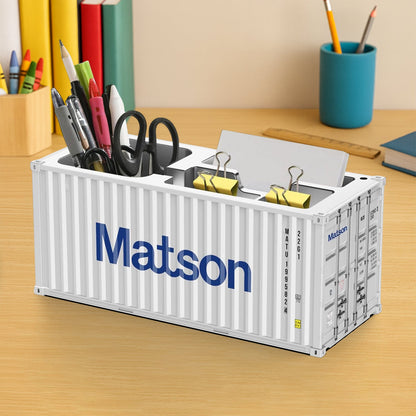 Container-style multi-compartment desk organizer viewed from top
