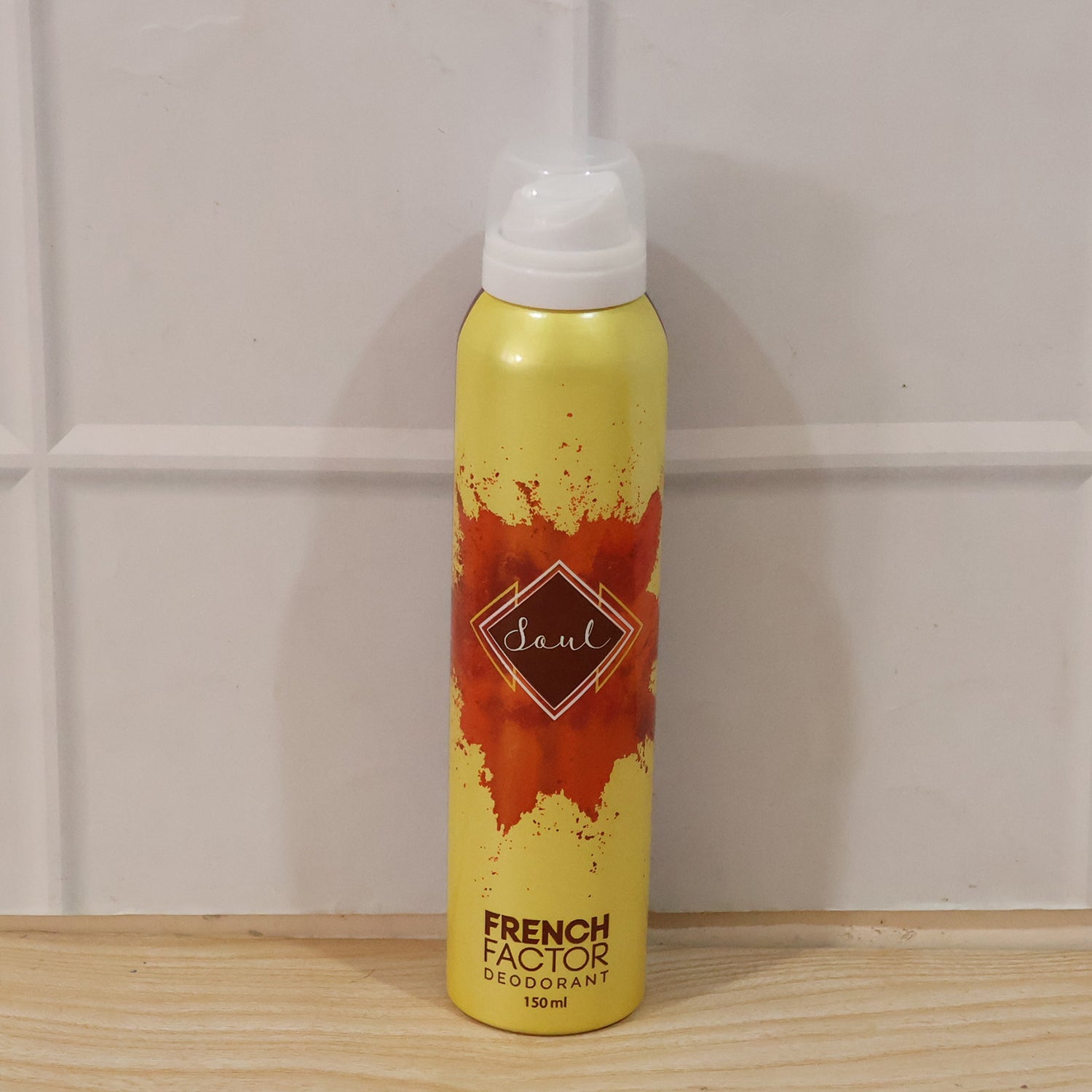 Product display of French Factor Soul deodorant spray