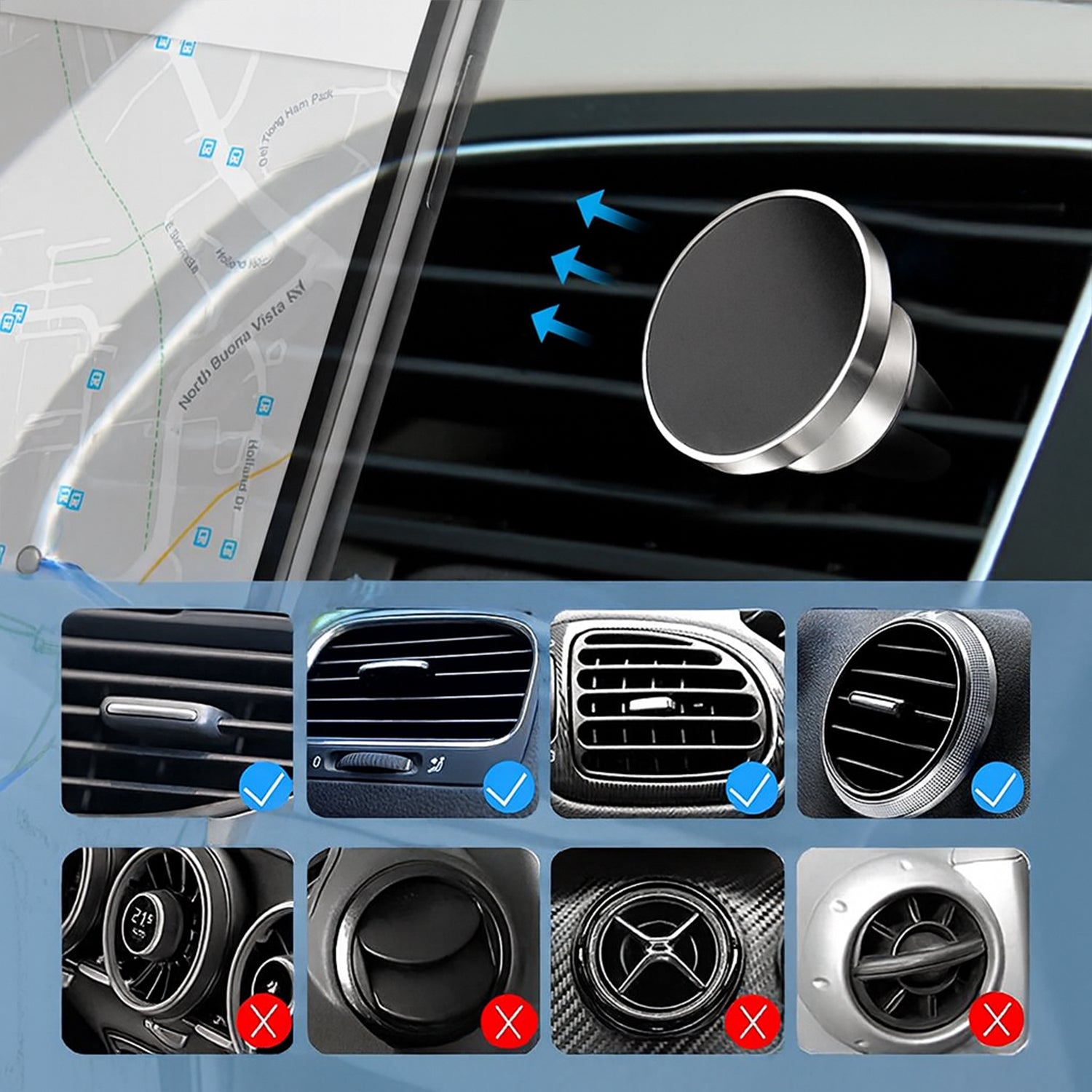 Magnetic phone holder with 360-degree rotation for convenient smartphone positioning