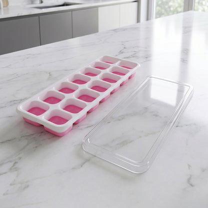 Easy release pink plastic ice cube tray