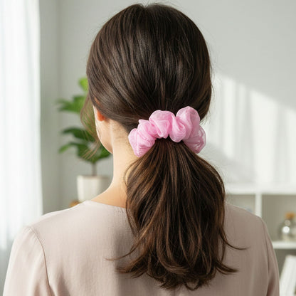 Durable pink hair scrunchie elastic band for buns and ponytails