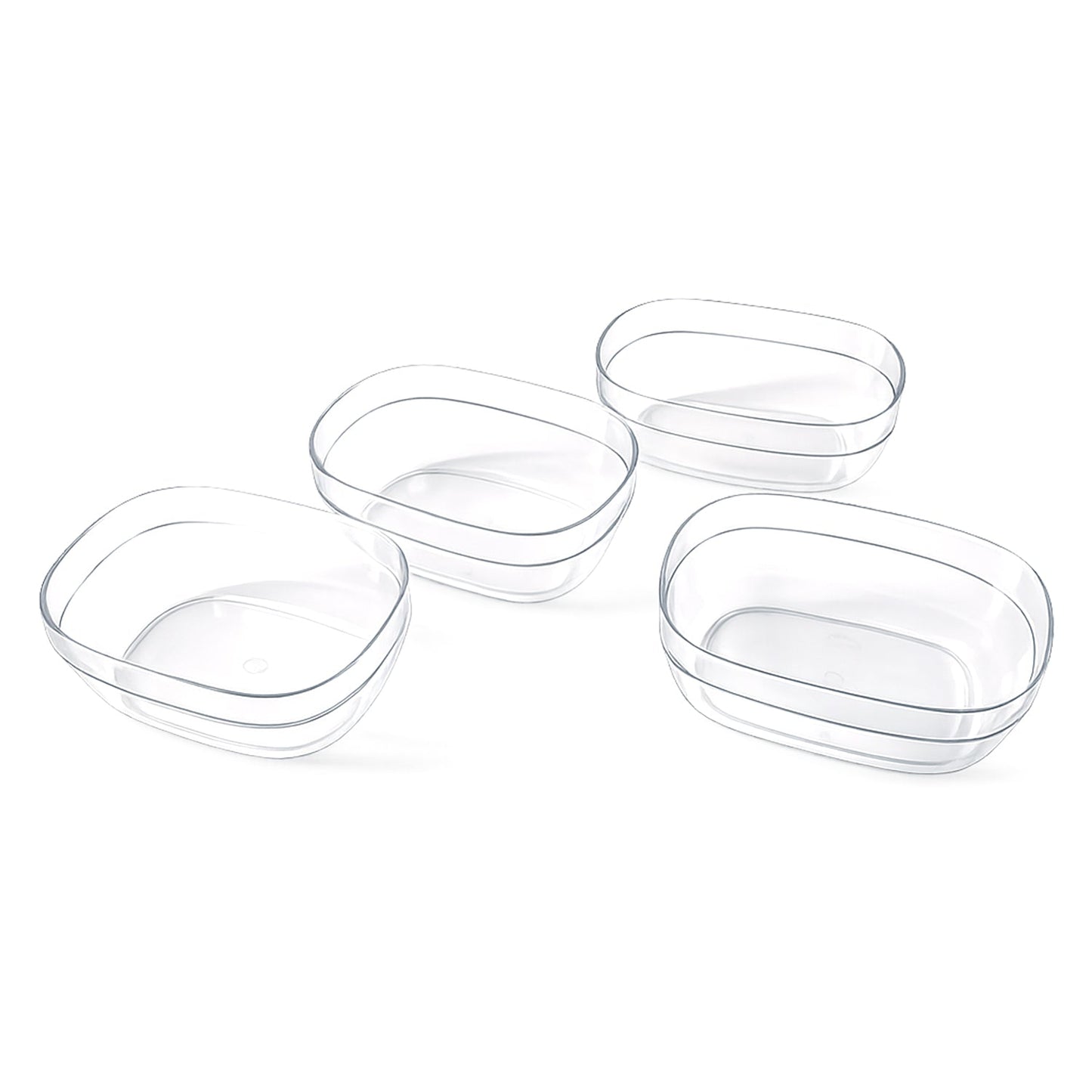 Clear plastic bowls stacked, showcasing durable serving bowl set