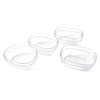 Clear plastic bowls stacked, showcasing durable serving bowl set